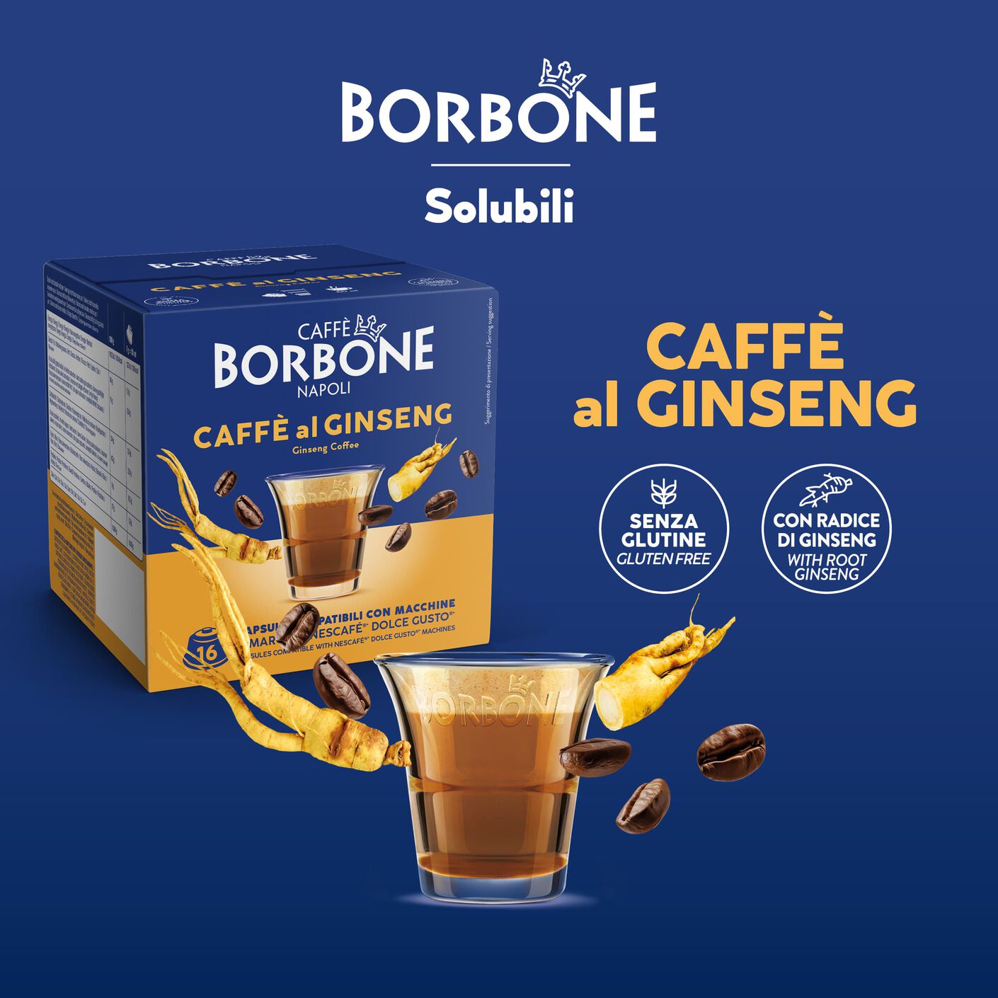 64 FLAVORED GINSENG Capsules Compatible with coffee machines Nescafè®* Dolce Gusto®*