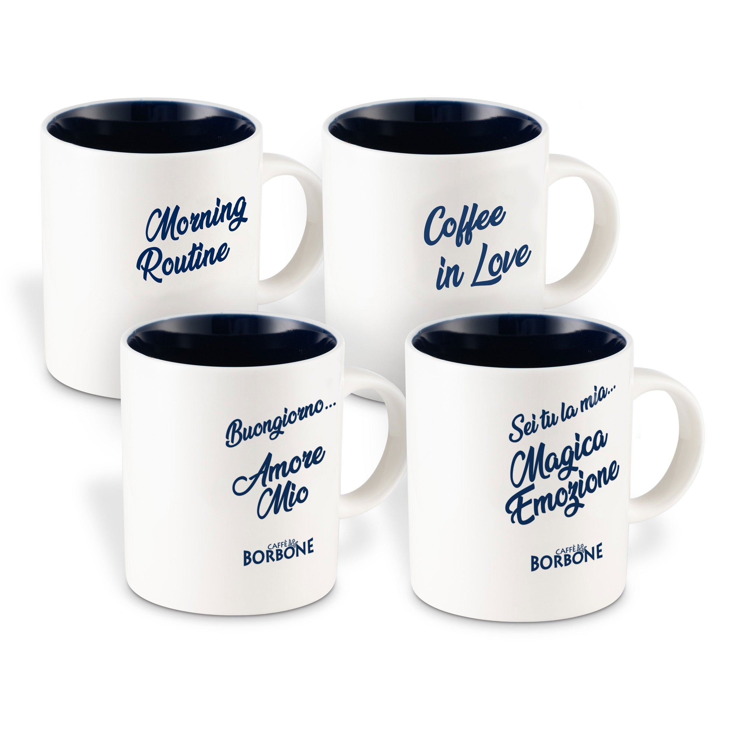 4 Mugs Caffè Borbone assorted phrases