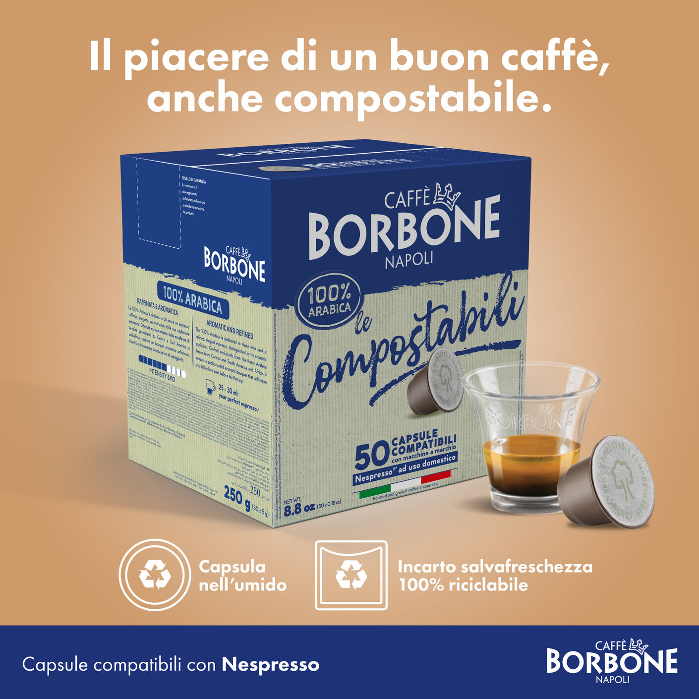 COMPOSTABLE capsules compatible with Nespresso®* home machines