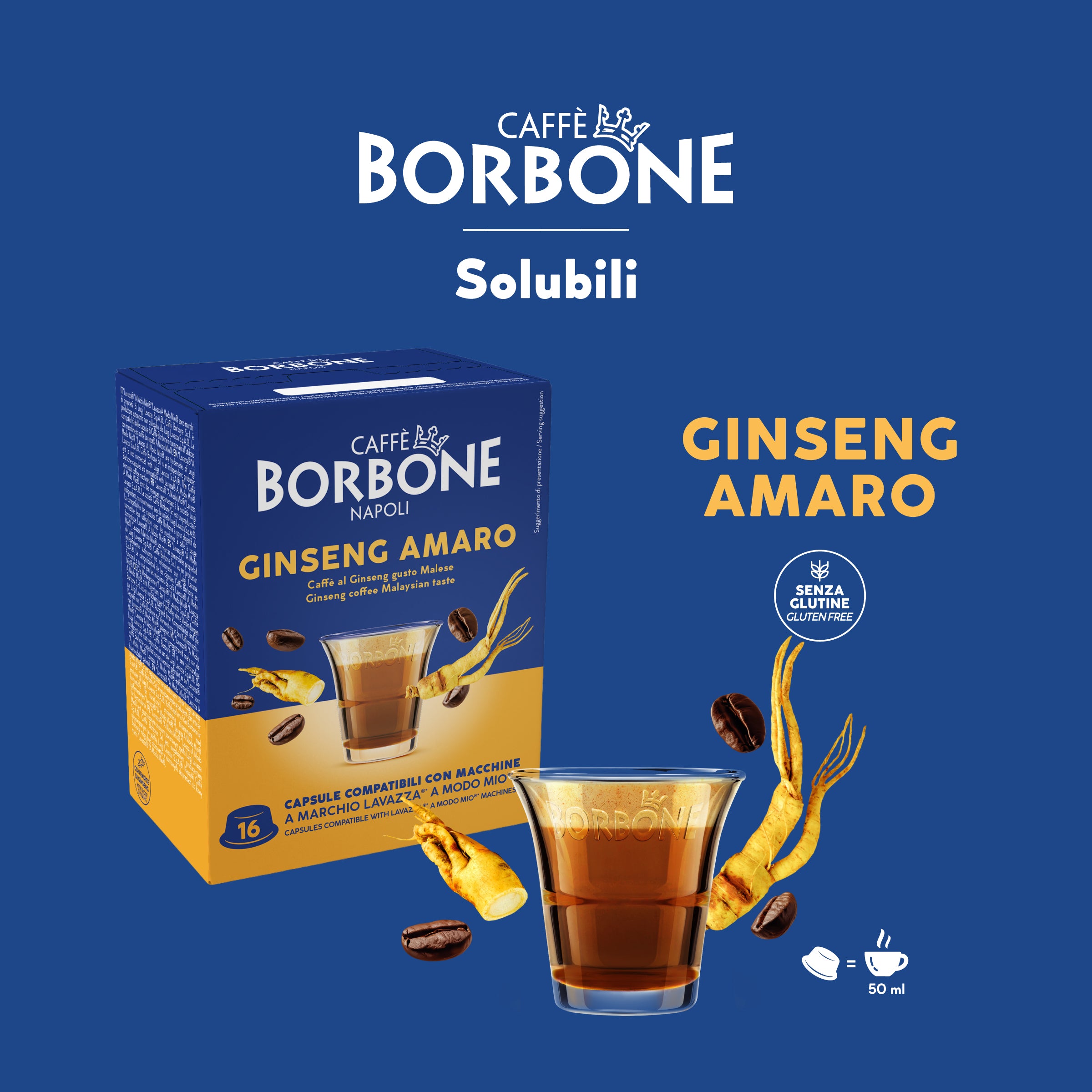 capsule Borbone COMPATIBILI con macchine a marchio Lavazza®* A Modo Mio®* - Bevanda solubile al gusto GINSENG AMARO