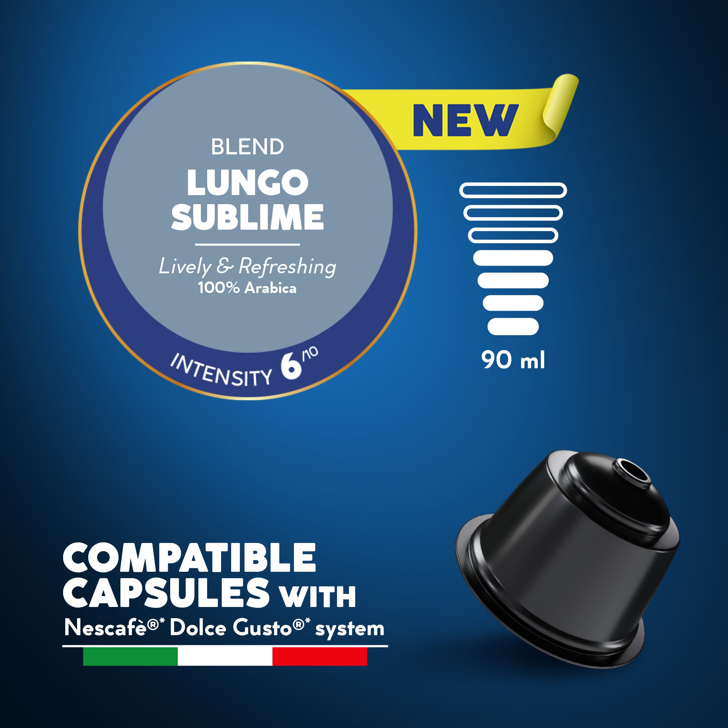 Lungo Sublime 100% Arabica New Capsules Compatible with Nescafè®* Dolce Gusto®* Coffee Machines