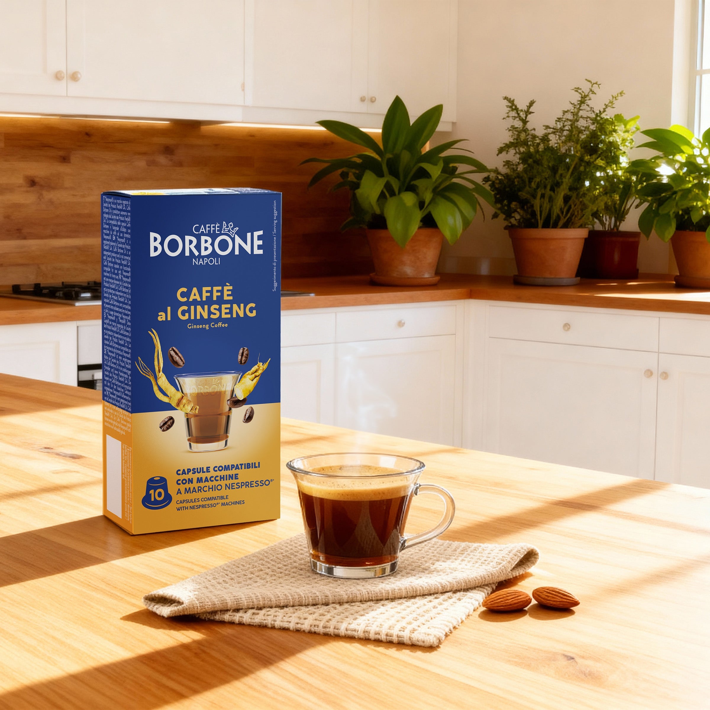 60 Capsules Ginseng And Milk Taste Caffè Borbone For Soluble Beverage