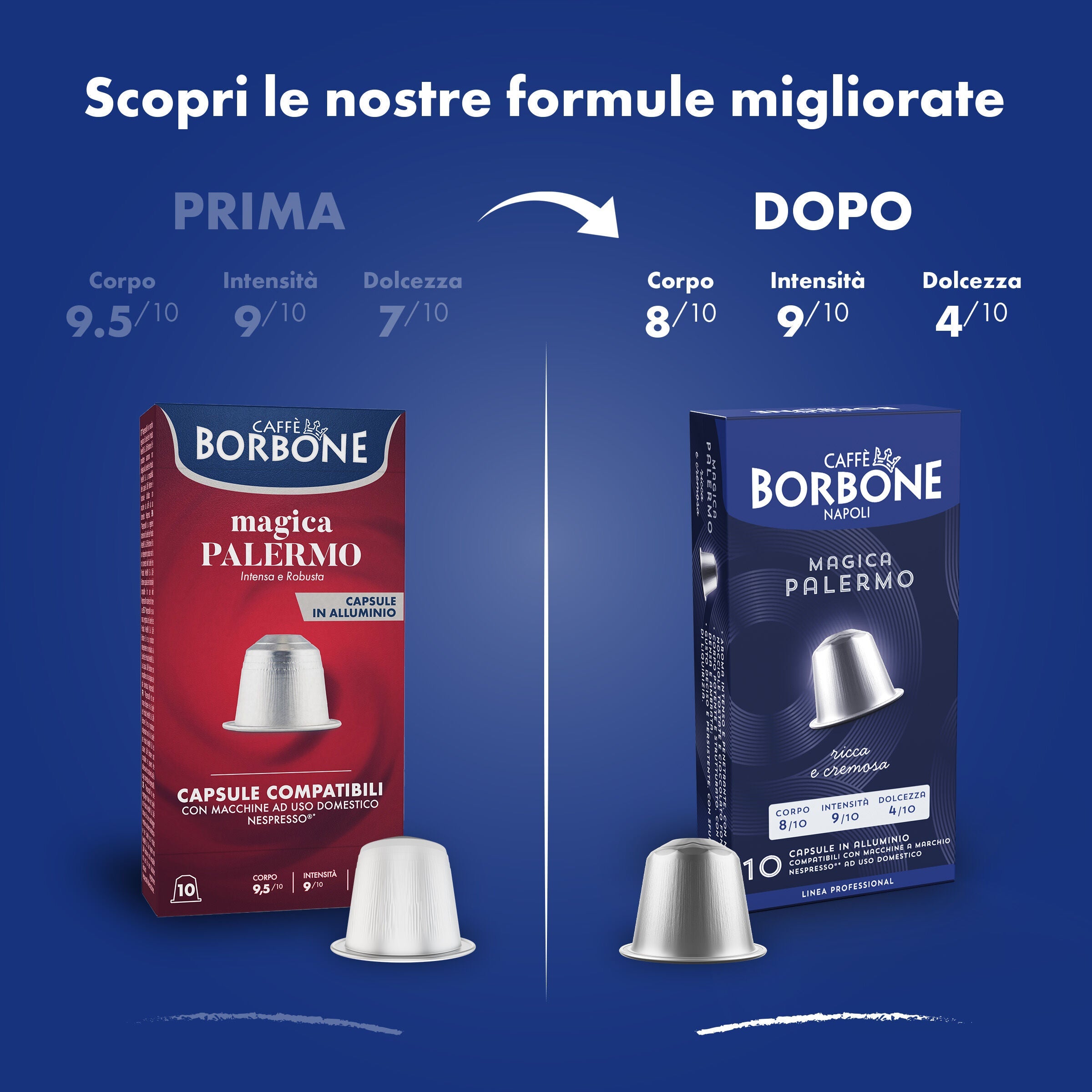 Nuove 100 capsule Magica Palermo in alluminio compatibili con macchine Nespresso®*